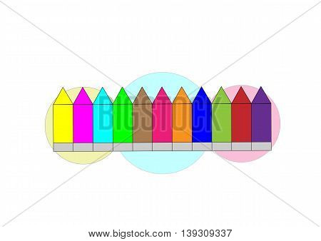 illustration of colorful crayons on which are depicted on the background of balloons