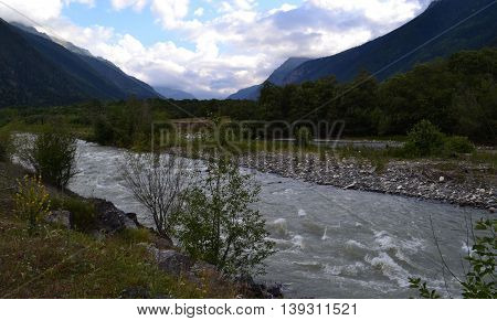 Mountain river. Reserve Teberda, Karachay-Cherkessia Republic, Russia. Photo taken on: July 27 Saturday, 2013