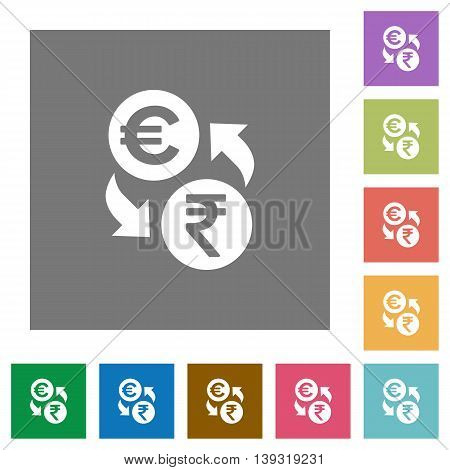 Euro Rupee exchange flat icon set on color square background.