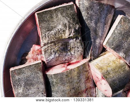 Fresh cobia fish fillet in the market.
