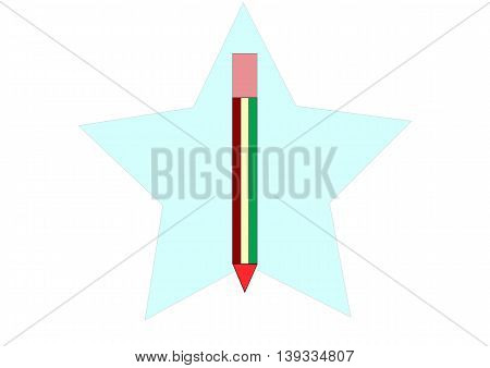 illustration which depicts a pencil on the background of stars
