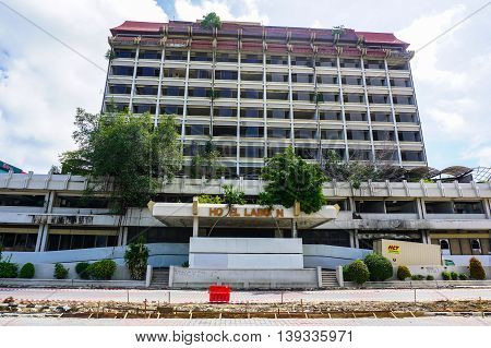Labuan, Malaysia-July 21,2016: View of abandoned hotel Labuan on 21st July 2016 at Labuan island.Hotel Labuan was the top hotel in Labuan 20 years ago.Due to some reasons Hotel Labuan was closed in 1998.