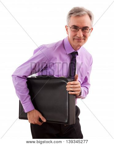 Greedy senior business man isolated, close up