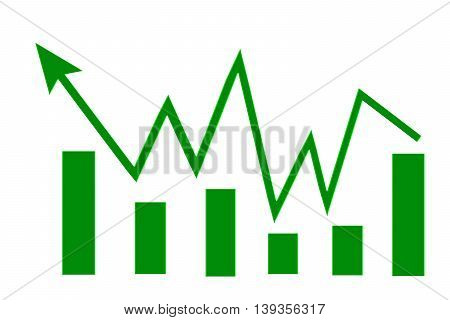 Green sign arrow - graph on a white background .  Concept success in business
