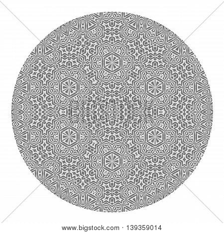 Ornamental Round Grey Pattern Isolated on White Background