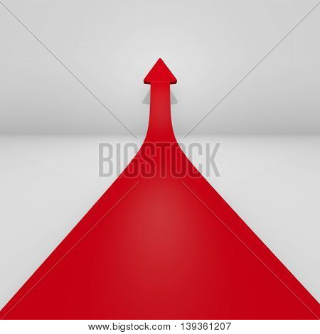 Raising red arrow in a room 3d rendering upswing concept