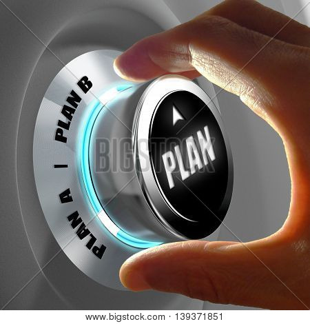Hand selecting Plan A or Plan B. Concept of making a decision. 3D Rendering