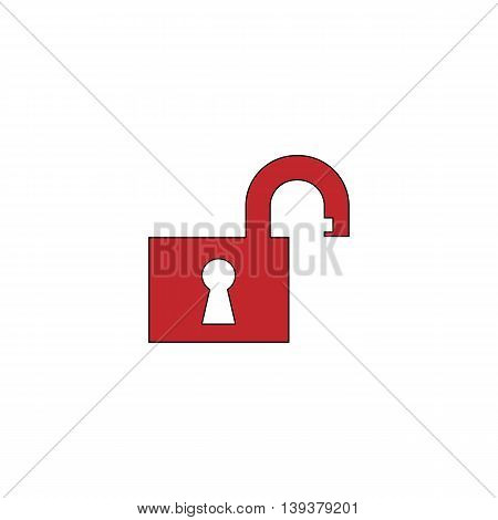 Open padlock. Red flat simple modern illustration icon with stroke. Collection concept vector pictogram for infographic project and logo