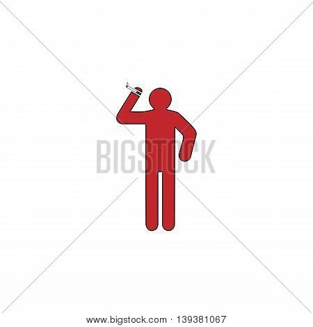 Man with a cigarette. Red flat simple modern illustration icon with stroke. Collection concept vector pictogram for infographic project and logo