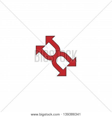 Fourfold Arrow. Red flat simple modern illustration icon with stroke. Collection concept vector pictogram for infographic project and logo