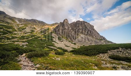 Mountain Landscape on Cloudy Day. Mlynicka Valley High Tatra Slovakia.