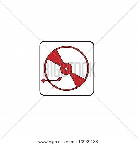 Vinyl record player. Red flat simple modern illustration icon with stroke. Collection concept vector pictogram for infographic project and logo