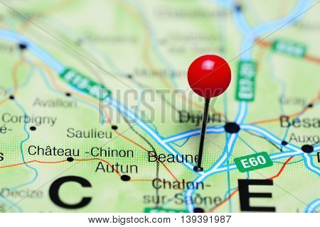 Beaune pinned on a map of France