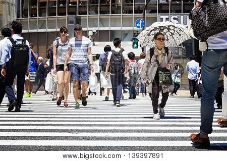 TOKYO, JAPAN - May 18, 2016: Shibuya, It's the shopping district which surrounds Shibuya railway station. This area is known as one of the fashion centers and major nightlife of Japan on May 18, 2016.