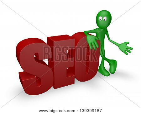 cartoon guy and seo tag - 3d rendering