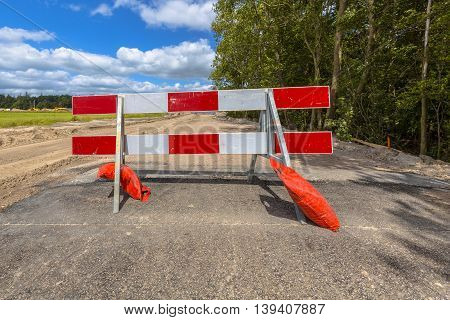 Red And White No Entry Roadblock