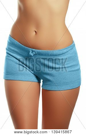 Attractive Woman Body On White Background. Slim Tanned Woman