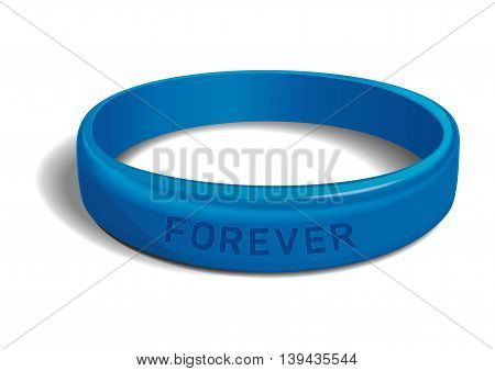 Blue plastic wristband with the inscription - FOREVER. Friendship band isolated on white background. Realistic vector illustration for International Friendship Day
