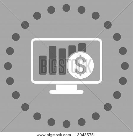 Stock Market Monitoring vector icon. Style is bicolor flat circled symbol, dark gray and white colors, rounded angles, silver background.