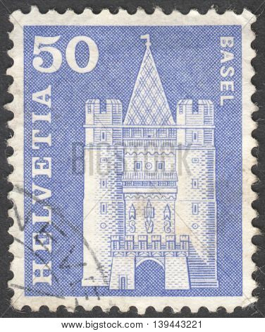 MOSCOW RUSSIA - CIRCA JANUARY 2016: a post stamp printed in SWITZERLAND shows Spalentor gate Basel the series 