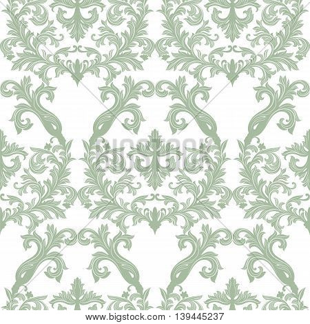 Vector Baroque Vintage floral Damask pattern. Luxury Classic ornament Royal Victorian texture for textile fabric. Lint green color