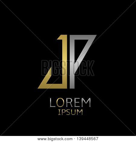 Golden J and silver P letters logo template for your business company