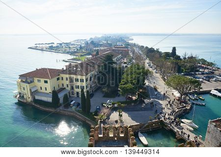 Sirmione Italy - February 21 2016: Landscape of Sirminone. Sirmione is the peninsula that divides the lower part of Lake Garda and It is one of the famous vacation places in the northern Italy.