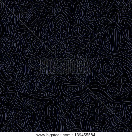 Seamless pattern. Abstract blue lines on black background.