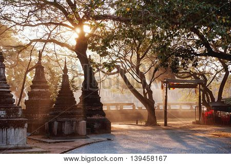 Early morning in Angkor Wat. Architecture background with stone carved towers. UNESCO World Heritage Site. Siem Reap Cambodia.