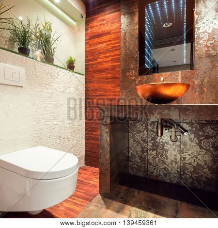 Horizontal view of interior of modern bathroom