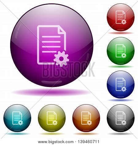Set of color Document setup glass sphere buttons with shadows.
