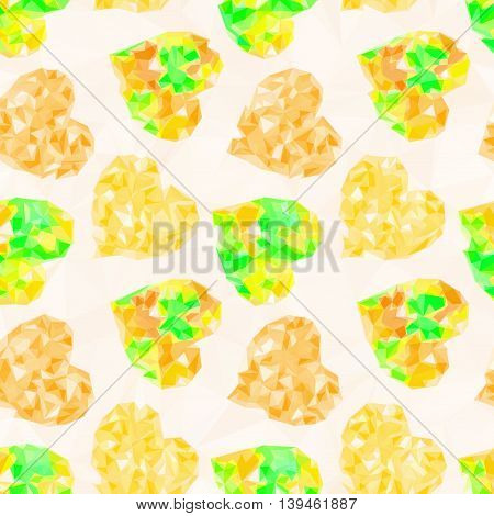 Valentine Holiday Background with Color Hearts, Low Poly Abstract Pattern, Yellow Colorful Polygonal Background. Vector