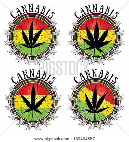 Set of cannabis leaf symbol jamaican flag background
