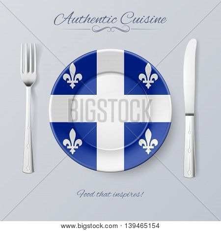 Authentic Cuisine of Quebec. Plate with Flag and Cutlery