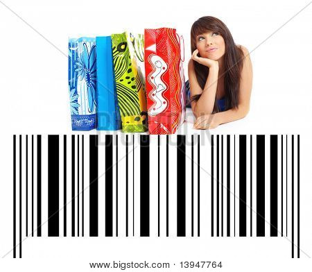 Shopping bag witn ragazza sul codice a barre
