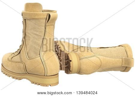 Military boots with bootlace army gear. 3D graphic