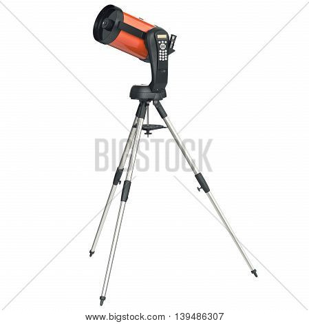 Telescope catadioptric device on chrome tripod. 3D graphic