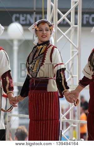 ZAGREB, CROATIA - JULY 22: Members of folk group Etnos from Skopje, Macedonia during the 50th International Folklore Festival in center of Zagreb, Croatia on July 22, 2016