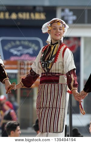 ZAGREB, CROATIA - JULY 22: Members of folk group Etnos from Skopje, Macedonia during the 50th International Folklore Festival in center of Zagreb, Croatia on July 22, 2016