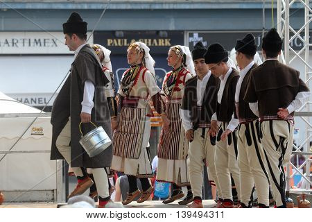 ZAGREB, CROATIA - JULY 22: Members of folk group Etnos from Skopje, Macedonia during the 50th International Folklore Festival in center of Zagreb, Croatia on July 22, 2016