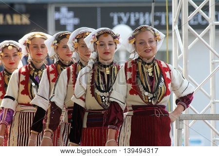 ZAGREB, CROATIA - JULY 22: Members of folk group Etnos from Skopje, Macedonia during the 50th International Folklore Festival in center of Zagreb, Croatia on July 22, 2016