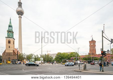BERLIN, GERMANY- May 18 Tv tower or Fersehturm in Berlin on May 18, 2016. BERLIN, Germany.