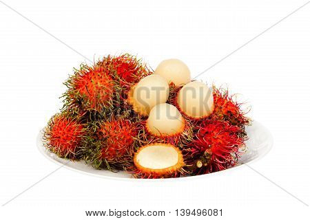 Fresh rambutan with rambutan stag , fruit has a sweet taste