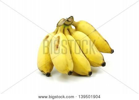 Yellow Asian banana on isolate white background. Pisang Awak banana or Thai name is Kluai Nam Wa.