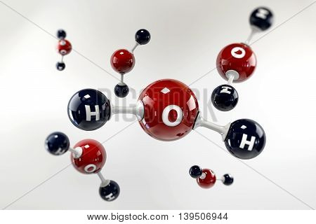 A 3D Illustration Molecule Of Water On A Grey Background