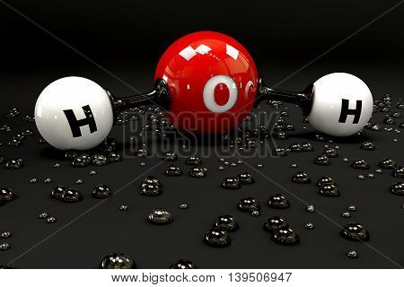 A 3D Illustration molecule of water on a black background