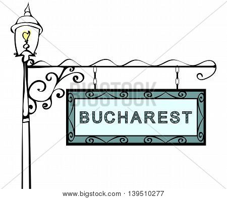 Bucharest retro pointer lamppost. Bucharest Capital Romania tourism travel.