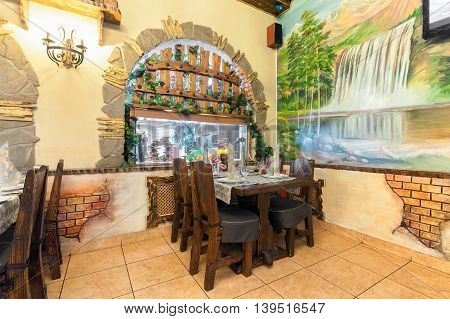 MOSCOW - JULY 2014: The interior in a nautical theme of the restaurant 