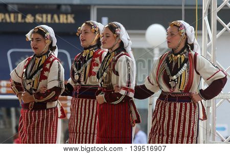 ZAGREB, CROATIA - JULY 22: Members of folk group Etnos from Skopje, Macedonia during the 50th International Folklore Festival in center of Zagreb, Croatia on July 22, 2016