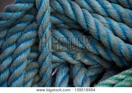 Rigging of a sailing ship, blue rope